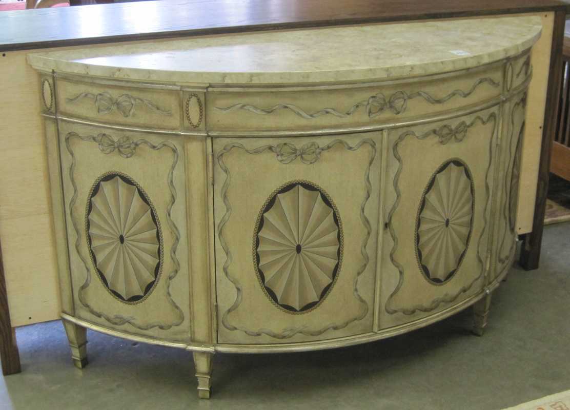 Appraisal: ADAM STYLE PAINT DECORATED DEMILUNE CONSOLE CABINET Ferguson Copeland recent