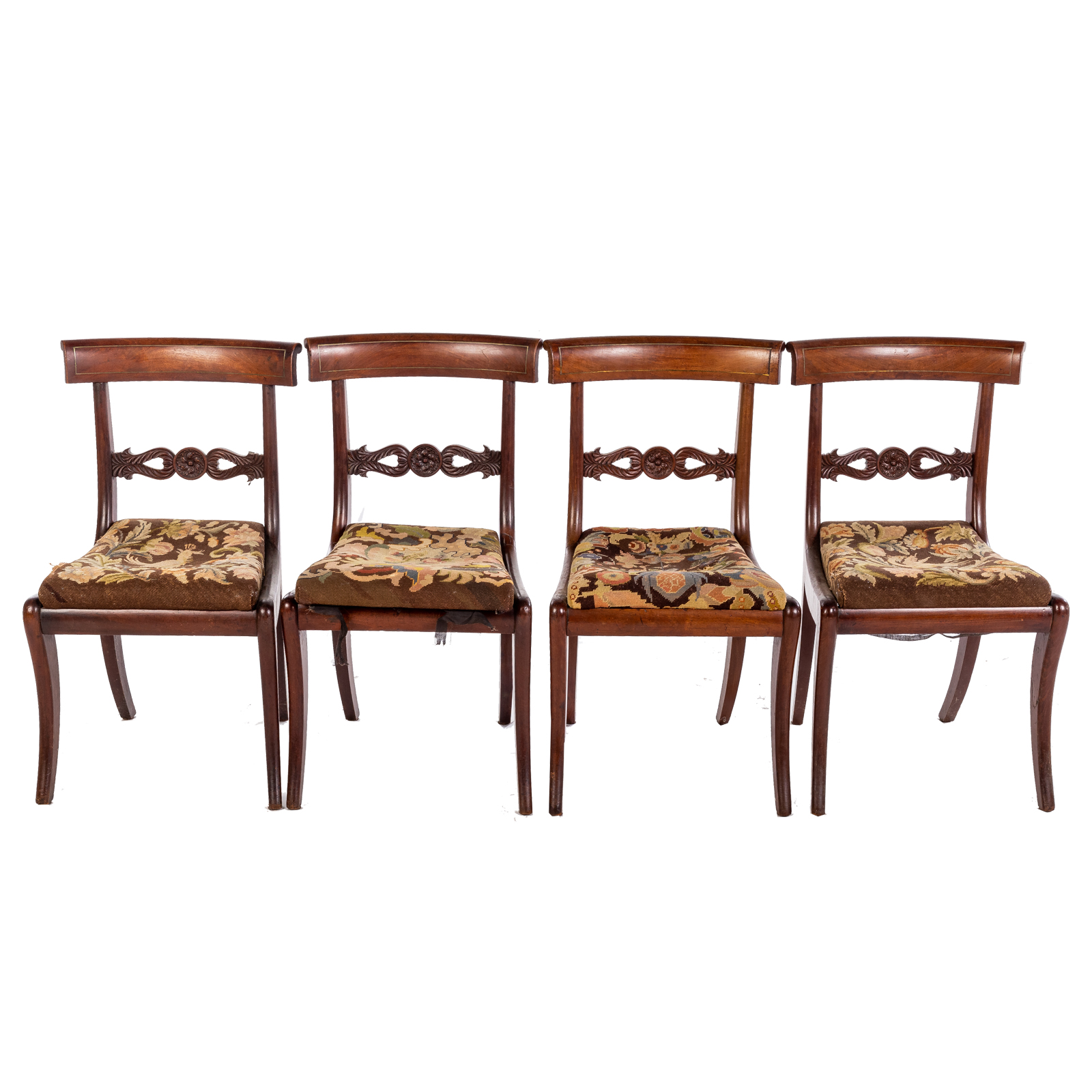 Appraisal: FOUR AMERICAN CLASSICAL MAHOGANY KLISMOS CHAIRS Philadelphia Pennsylvania circa brass