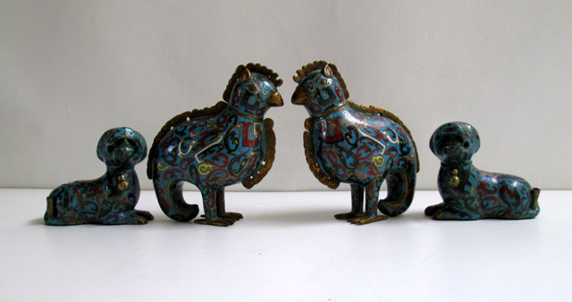 Appraisal: TWO PAIR CHINESE CLOISONNE FIGURES four pieces Pair of stylized