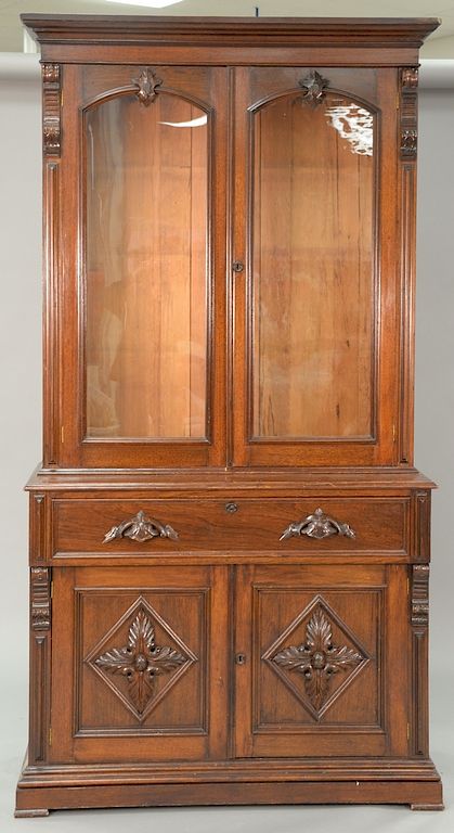 Appraisal: Walnut Victorian secretary bookcase ht in wd in Walnut Victorian