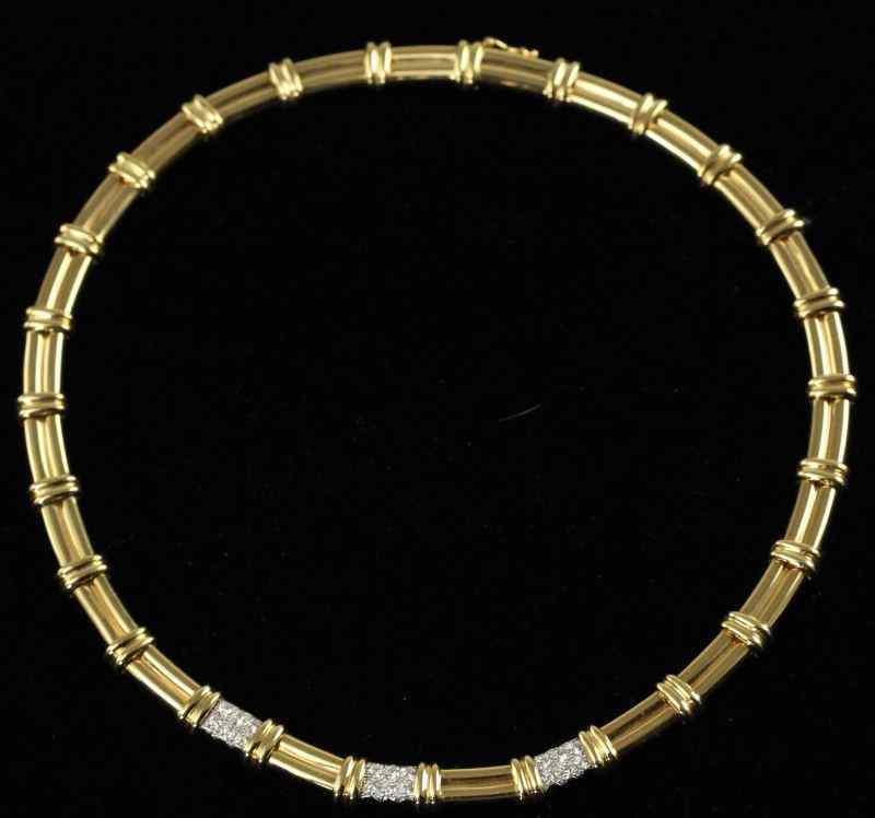 Appraisal: Gold and Diamond Necklace Turidesigned as flat and fluted flexible