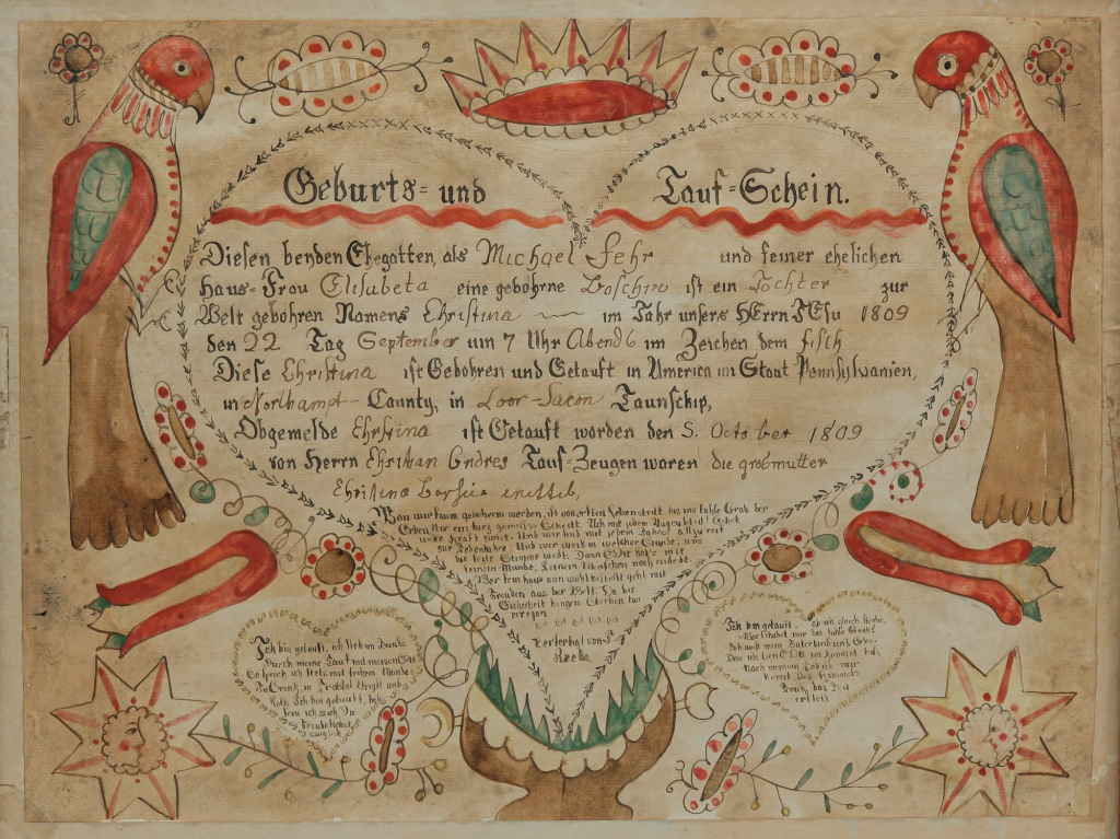 Appraisal: FRAKTUR AFTER FRIEDRICH KREBS Twentieth century watercolor and ink on