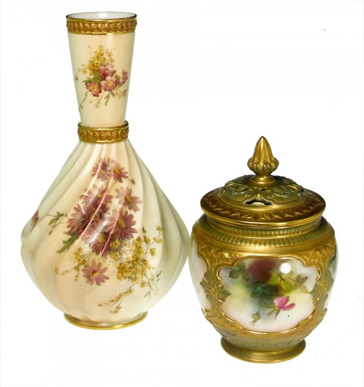 Appraisal: A ROYAL WORCESTER POT POURRI VASE AND COVER painted with