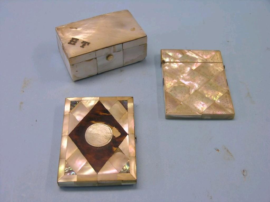 Appraisal: A Victorian mother-of-pearl and tortoiseshell card case an engraved mother-of-pearl