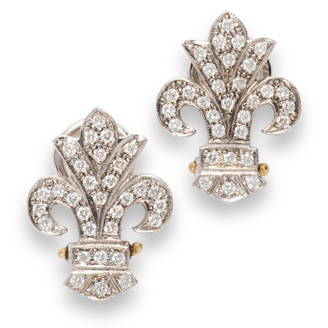 Appraisal: A PAIR OF DIAMOND AND FOURTEEN KARAT WHITE GOLD EARRINGS