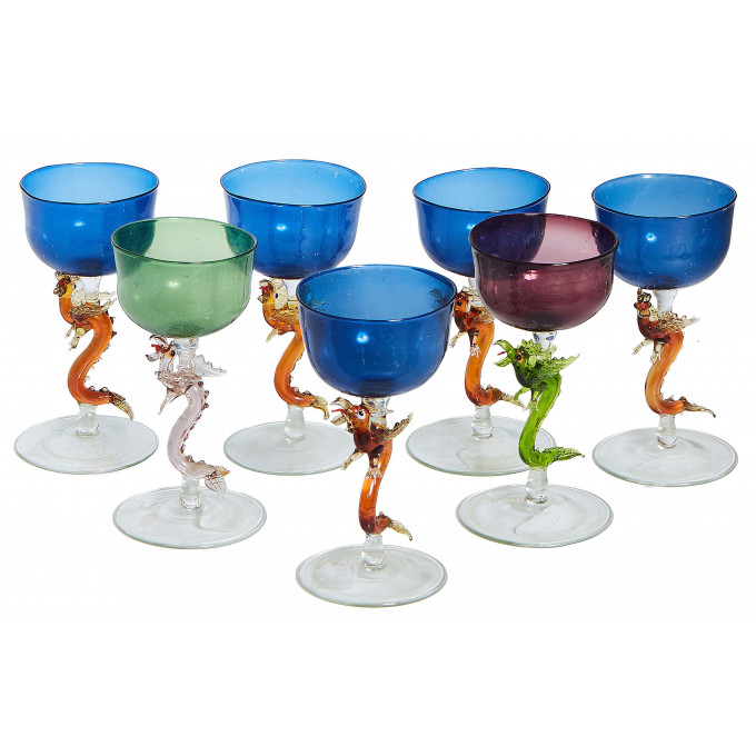 Appraisal: Set of Seven Blown Glass Liqueur Glasses th c possibly