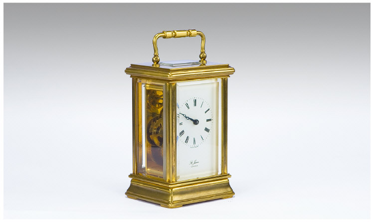 Appraisal: Brass Carriage Timepiece James Of London Stands inches in height