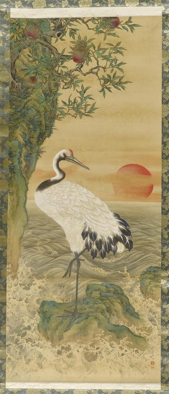 Appraisal: A KAKEMONO OF A CRANE AT THE SEA SHORE Japan