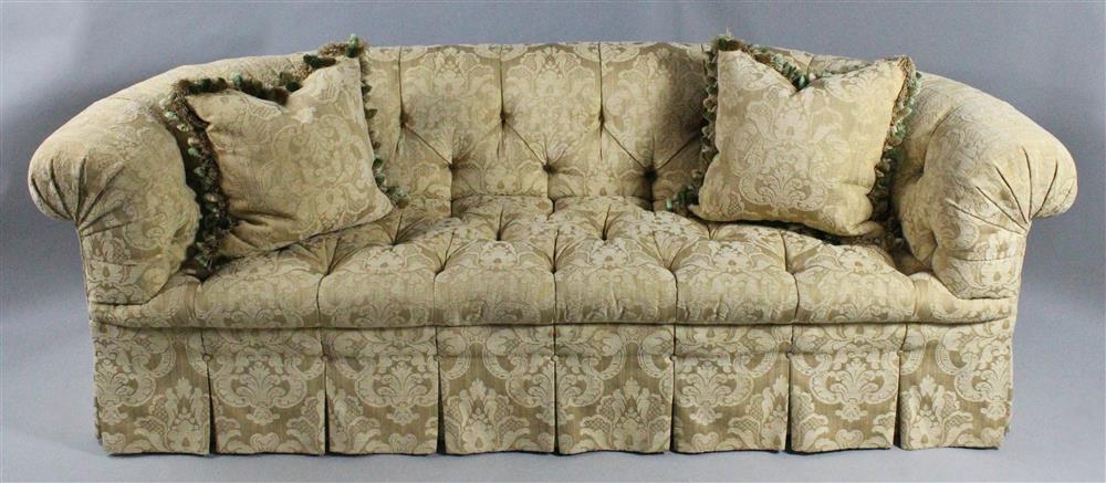 Appraisal: THOMAS DE ANGELIS TUFTED CHENILLE DAMASK SOFA tufted tight back