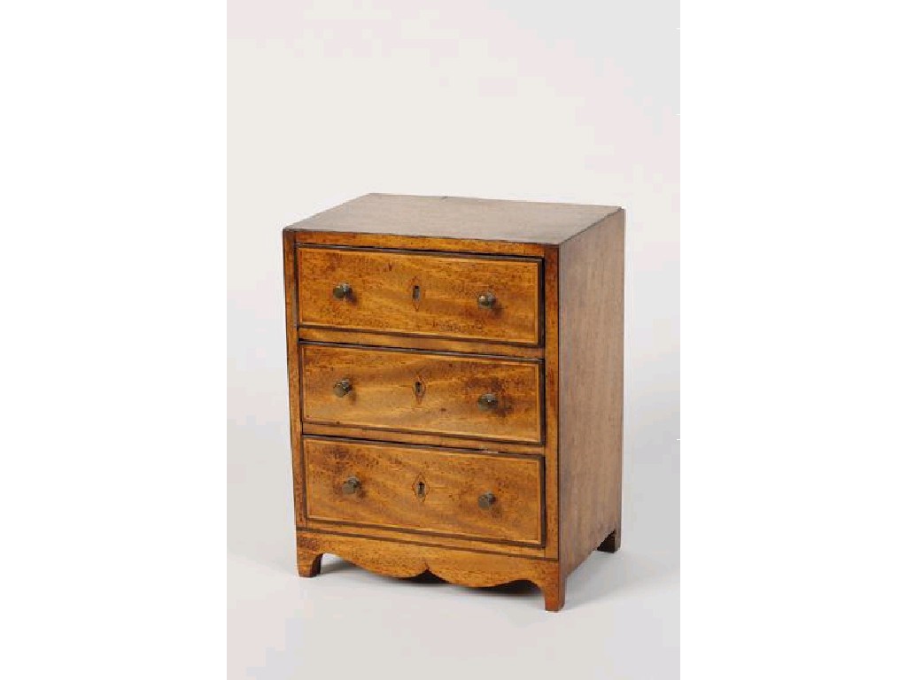 Appraisal: A REGENCY MINIATURE MAHOGANY CHEST OF DRAWERS the square top