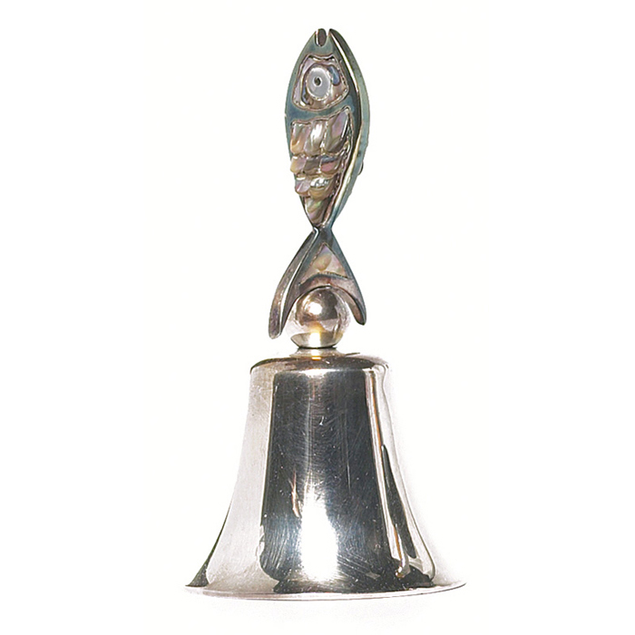 Appraisal: Mexican Silver bell attribution fish finial with abalone original finish