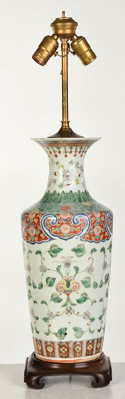 Appraisal: Fine Chinese Famille Verte Vase Mounted as Lamp probably Qing