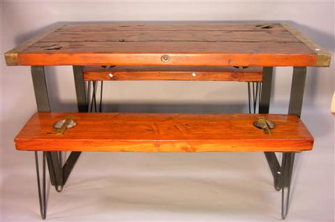 Appraisal: PLANK TABLE BUILT FROM HATCH OF WWII LIBERTY SHIP the