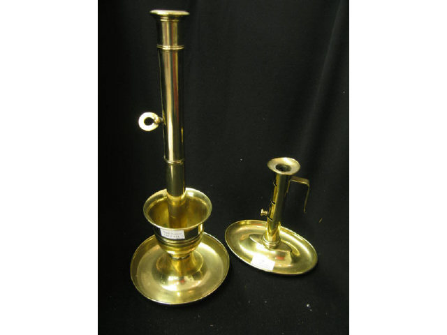 Appraisal: Early Brass Candlesticks with adjusters one chambestick model