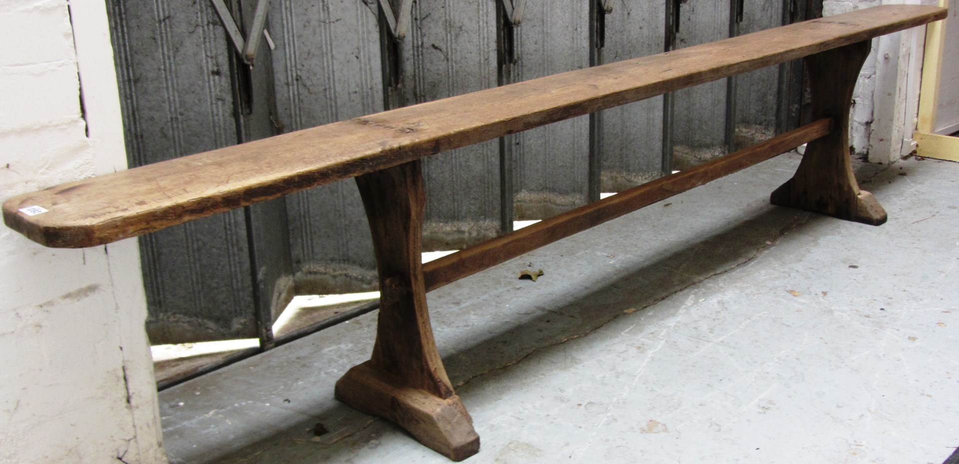 Appraisal: A th cnetury oak rectangular bench with pair of trestle