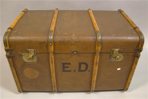 Appraisal: LEATHER BOUND STEAMER TRUNK with initials E D