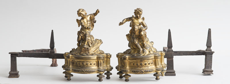 Appraisal: PAIR OF LOUIS XIV GILT BRONZE FIGURAL CHENETS Each modeled