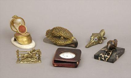 Appraisal: French Gilt-Brass Mother-of-Pearl and Marble Helmet-Form Pocket Watch Stand Together