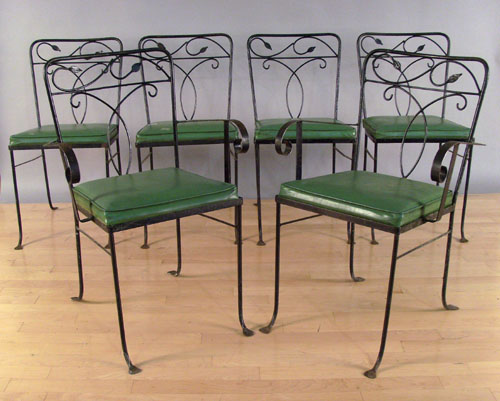 Appraisal: Eight-piece iron patio set attributed to Salterini to include tables