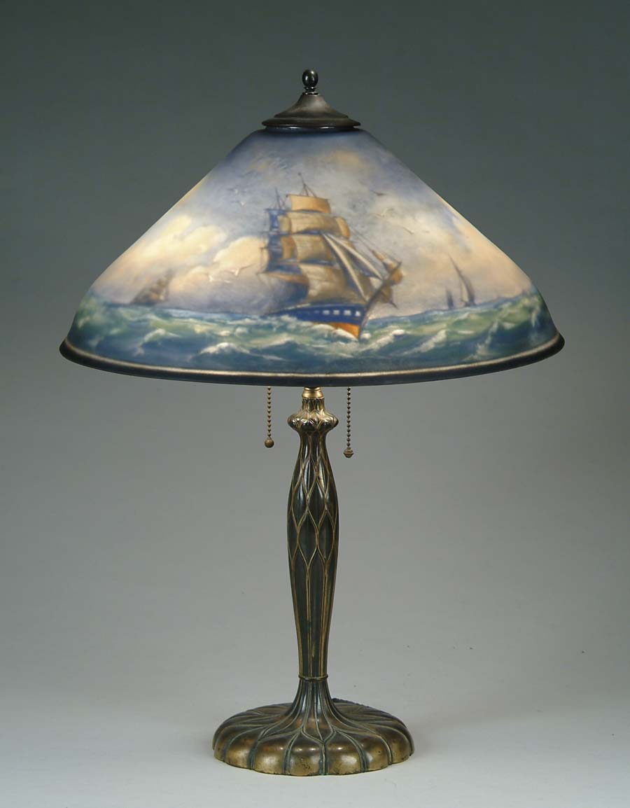 Appraisal: PAIRPOINT NAUTICAL TABLE LAMP Pairpoint Carlisle shade is reverse painted