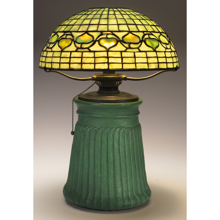 Appraisal: Unusual Tiffany Studios table lamp Wheatley Pottery base with a