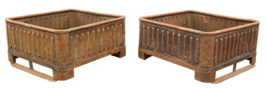 Appraisal: pair Large cast iron industrial crates now fashioned as garden