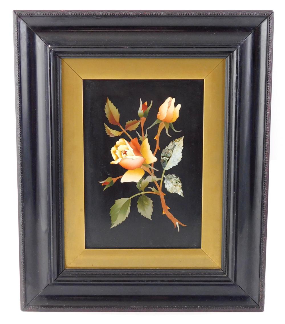 Appraisal: PIETRA DURA PICTURE OF ROSE STEM TH C ITALIAN MULTICOLORED