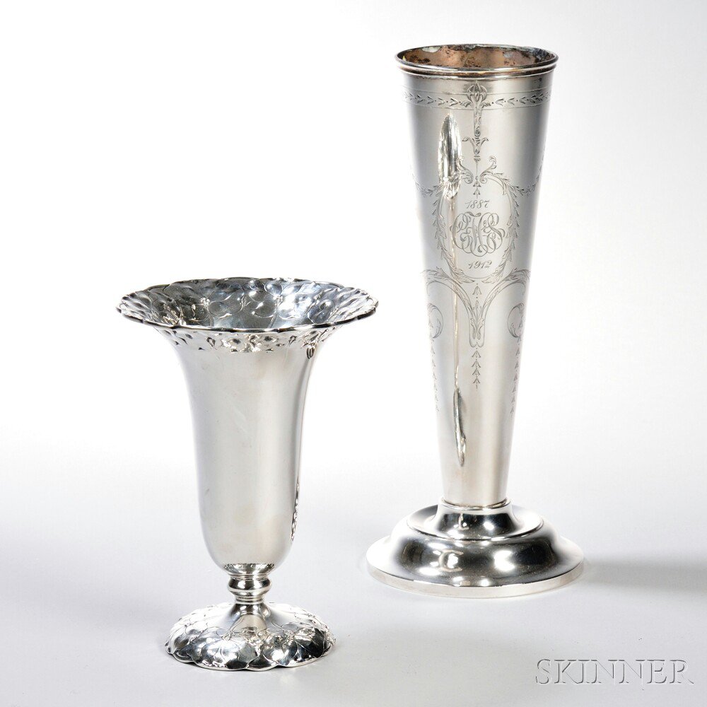 Appraisal: Two American Sterling Silver Trumpet Vases late th early th