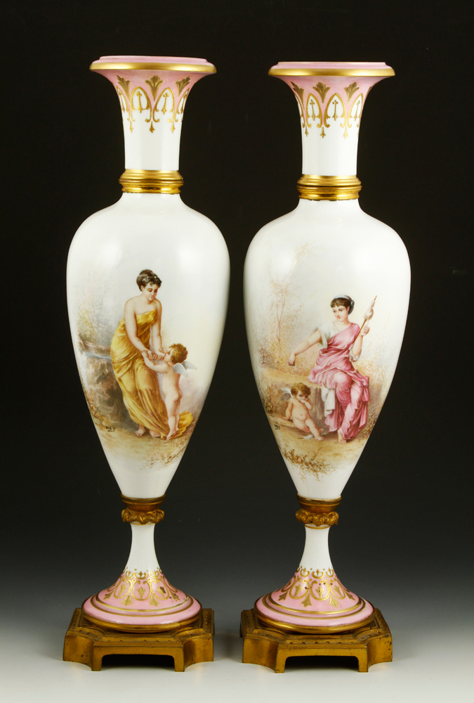 Appraisal: - Pair of Sevres Vases Pair of hand painted Sevres