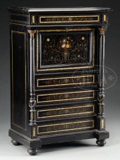 Appraisal: FINE EBONIZED MARQUETRY SECRETAIRE A ABATTANT AND MATCHING TALL CHEST