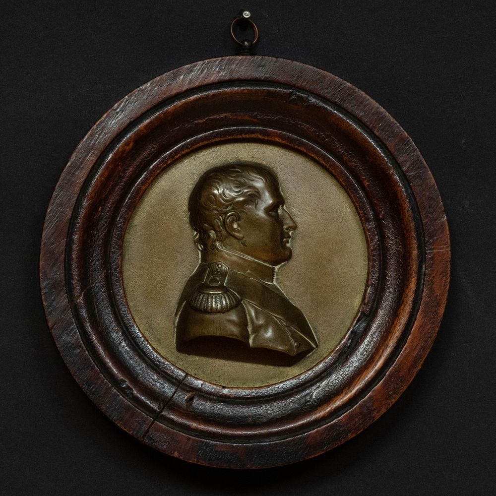 Appraisal: French Gilt-Bronze and Oak Profile Portrait Medallion of Napoleon in