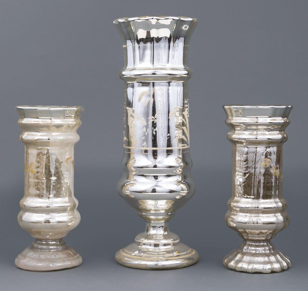 Appraisal: Three Mercury Glass Vases th c each with remnants of