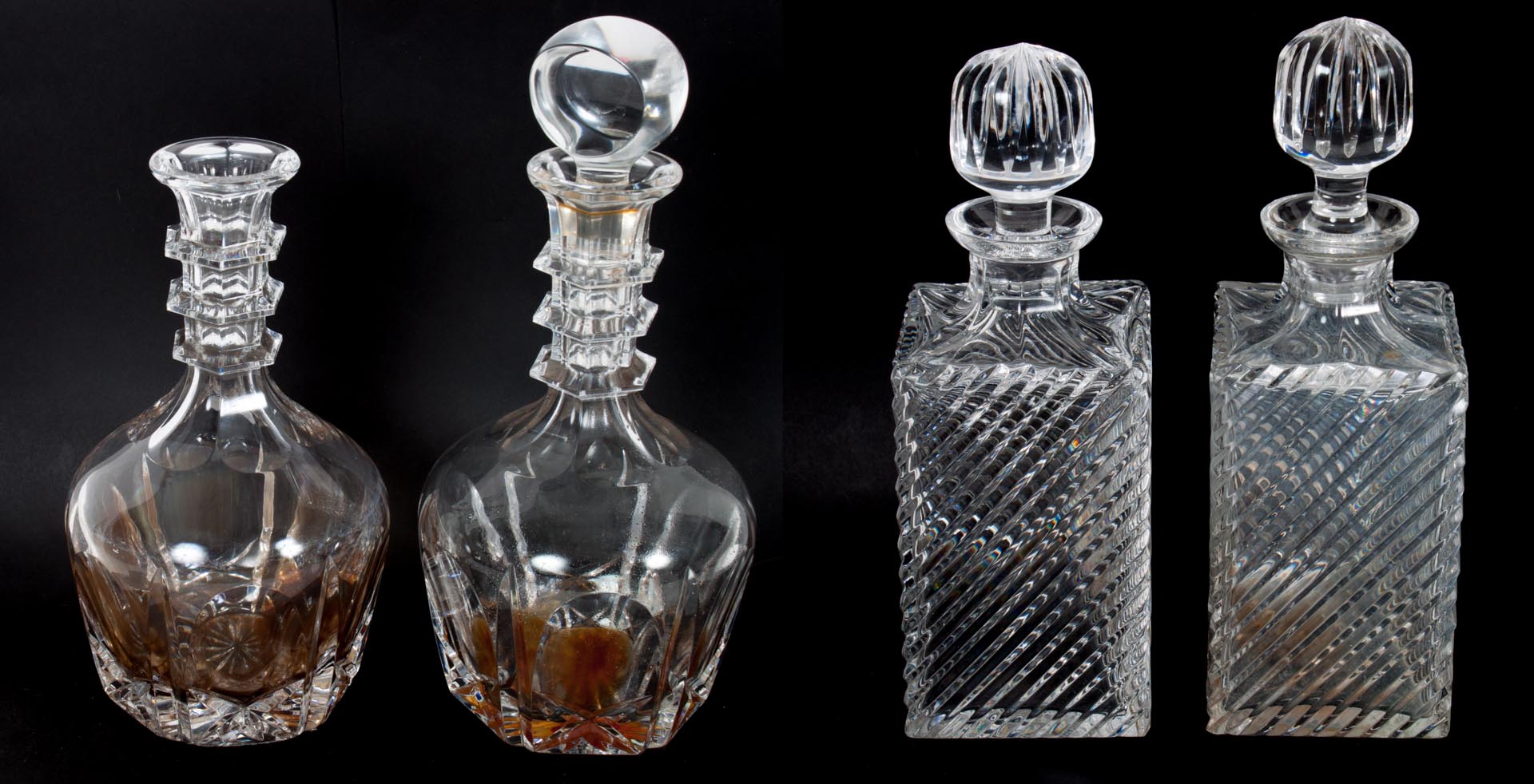 Appraisal: Two pair of Atlantis Glass crystal decanters and in H