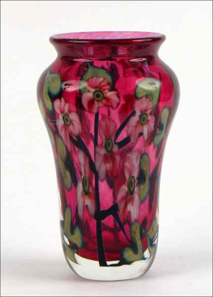 Appraisal: JOHN LOTTON MULTI-FLORA GLASS VASE Signed and dated '' x