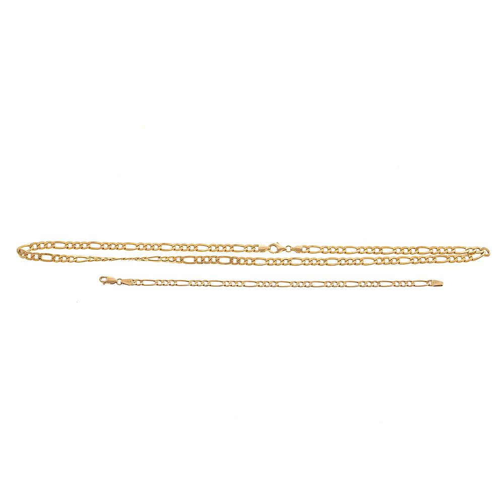 Appraisal: A Figaro Link Necklace Bracelet in K Gold K yellow