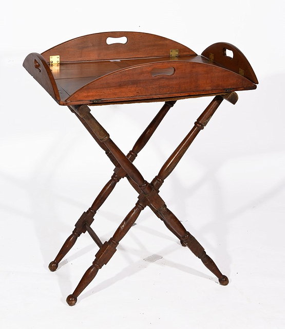 Appraisal: A LATE TH CENTURY MAHOGANY BUTLER'S TRAY and stand the