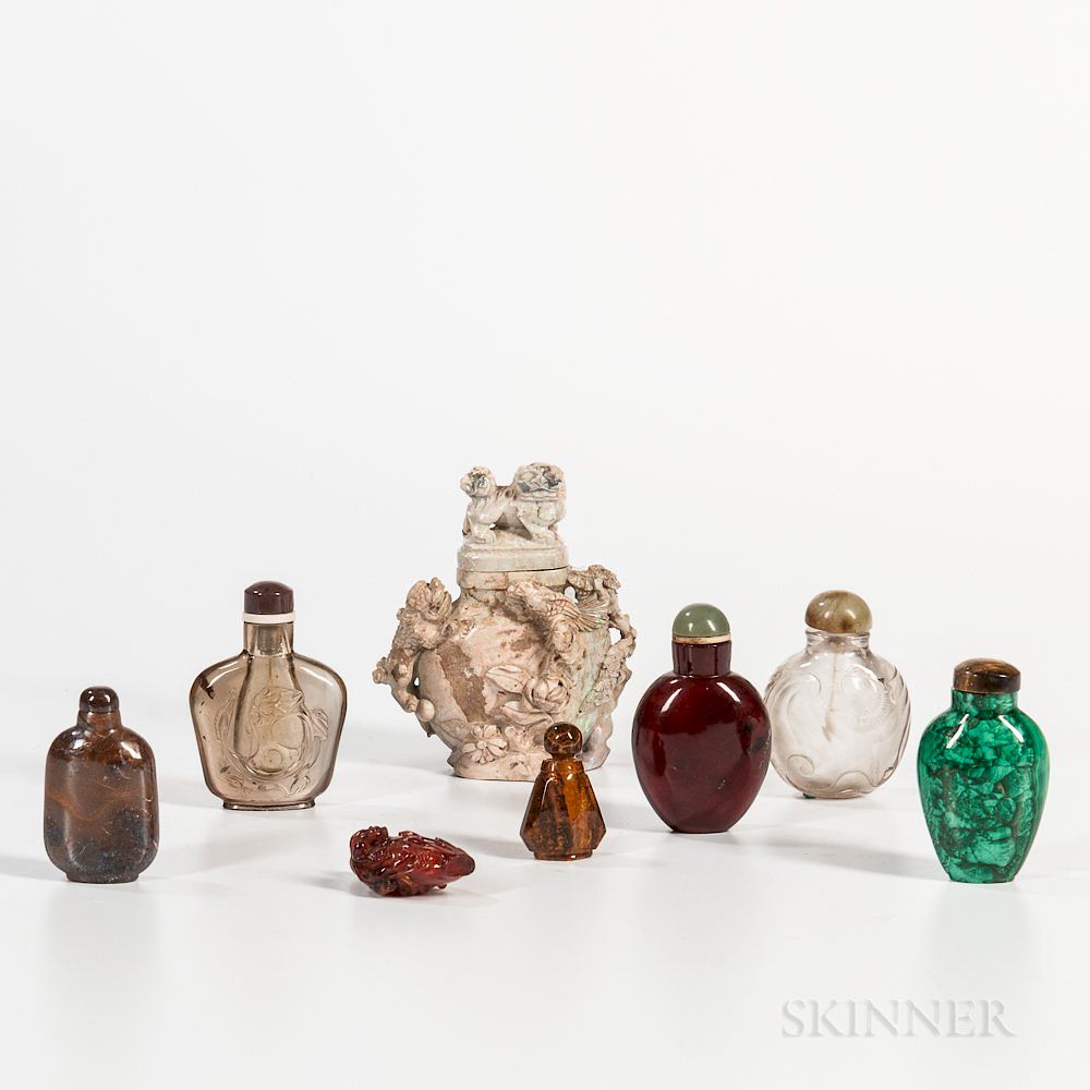 Appraisal: Eight Stone and Amber Snuff Bottles Eight Stone and Amber