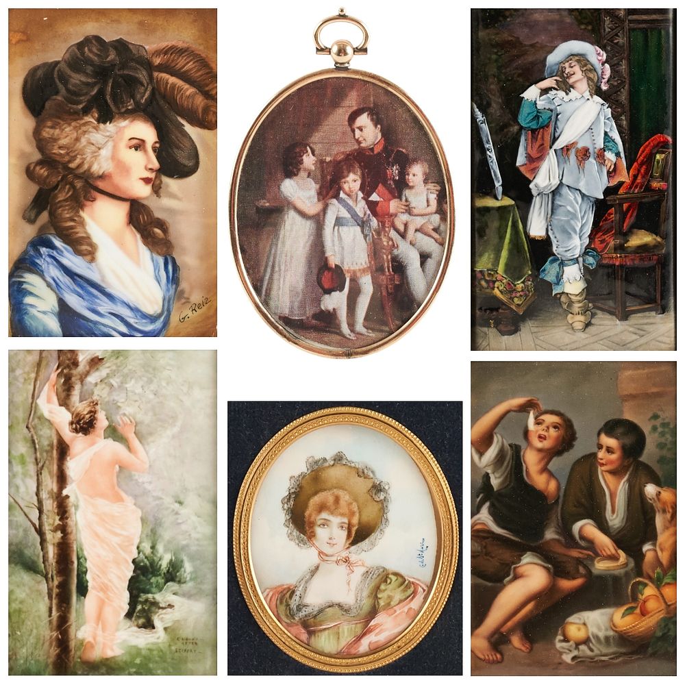 Appraisal: Grp Porcelain Paintings Prints Group of five paintings on porcelain