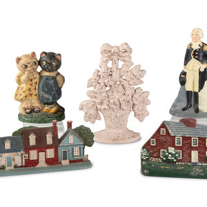 Appraisal: Five Figural Cast Iron Doorstops comprising George Washington a basket