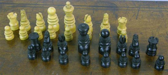 Appraisal: A CARVED AND TURNED BOXWOOD AND EBONY CHESS SET boxed