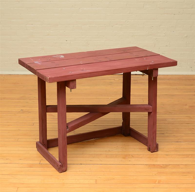 Appraisal: RED PAINTED WOOD WORK TABLE x x in Estimate -