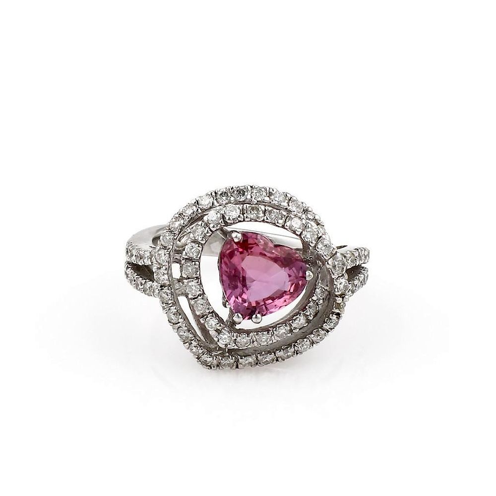 Appraisal: K WG Heart Shaped Pink Sapphire Diamond Ring K WG