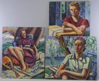 Appraisal: WENDELL Raymond Oils Art Deco Style Portraits All signed lower