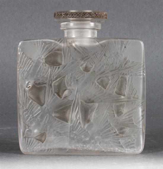 Appraisal: Lalique partial frosted glass scent bottle in the ''Hirondelle'' pattern