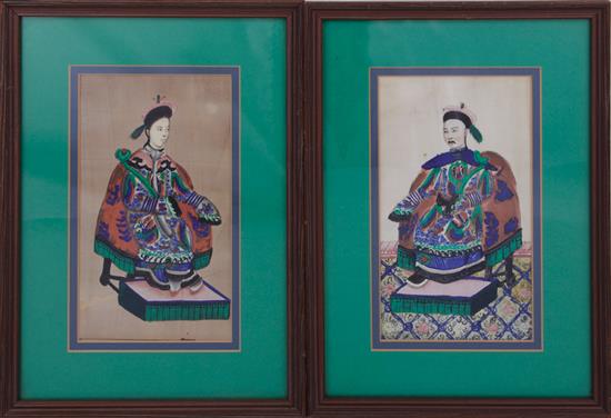 Appraisal: Pair Chinese ancestral portraits late th century watercolor and gouache