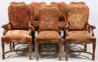 Appraisal: CARVED AND UPHOLSTERED WALNUT DINING CHAIRS TEN CARVED AND UPHOLSTERED