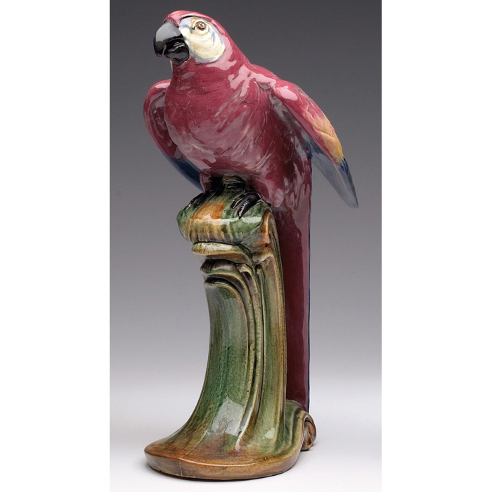 Appraisal: Weller Brighton figural colorful perched parrot with wings spread marked