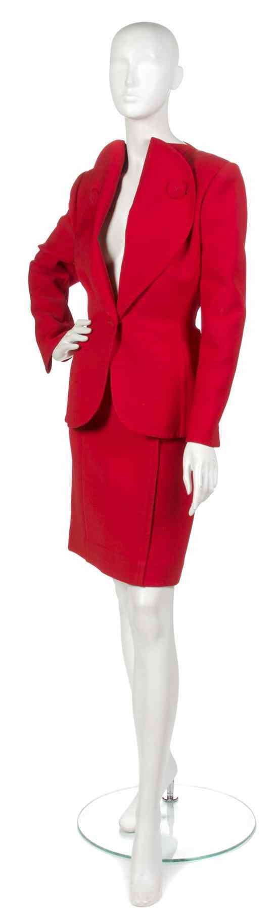 Appraisal: A Pauline Trigere Red Ultra Dry Skirt Suit ultra dry