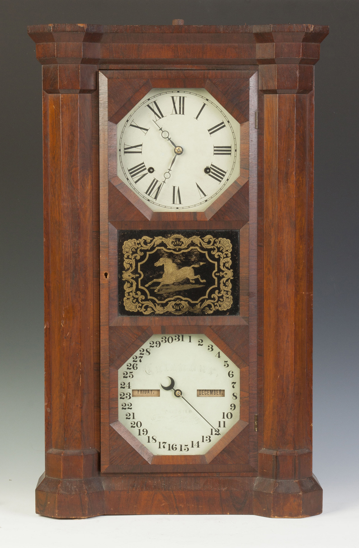 Appraisal: Seth Thomas Double Dial Calendar Clock Mahogany case original finish