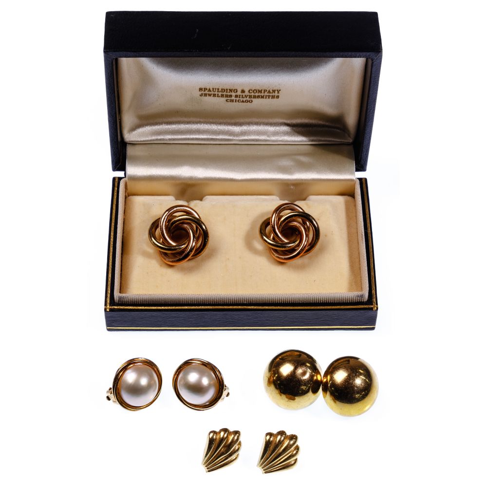 Appraisal: K YELLOW GOLD EARRING ASSORTMENT pairs including a knot having